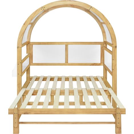 Mitwachsendes Hausbett mit Ausziehbett 140x200 cm Weiß/Natur aus Kiefer und MDF (1/5)