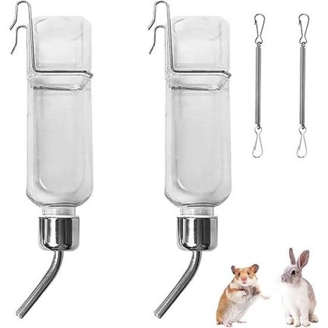 Abreuvoir suspendu Longziming - Bouteille d'eau automatique pour rongeurs - Lot de 2 - 350 ml - Système par gravité - Tube d'abreuvement en acier inoxydable - Anti-goutte - Convient aux lapins, cobaye (1/5)