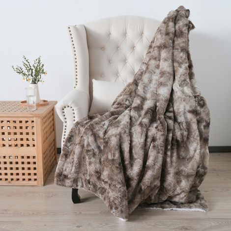 Couverture Plaid Polaire Super Chaude, Gris - Blanc, Plaid Fausse Fourrure Haute Qualité, Poil Confortable, Canape, Ultra Douce et Duveteuse,152127cm (1/2)