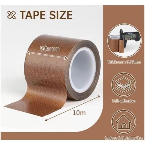 Cinta de teflón de 50 mm x 10 m, cinta adhesiva de alta temperatura, cinta de PTFE, cinta de teflón, cinta adhesiva para tela hasta 300 ℃, cinta aislante para máquinas de sellado al vacío, sellado por (1/5)
