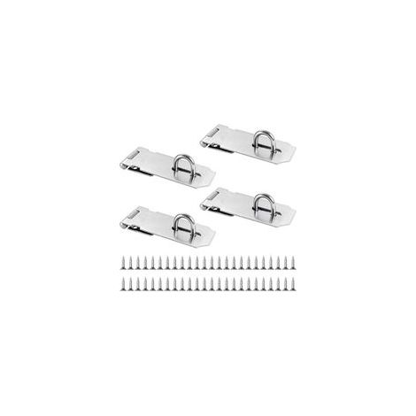 4 Pcs Fermoir 4 Pouces, Loquet de Cadenas Agrafe, Verrou de Porte en Acier Inoxydable, Avec 36 Vis pour Jardin, Portes, Armoires (Argent) (1/5)