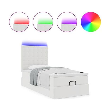 Cadre de lit ottoman, blanc 80 × 200 cm avec matelas en similicuir intégré, idéal chambre à coucher, style moderne, montage simple (1/5)