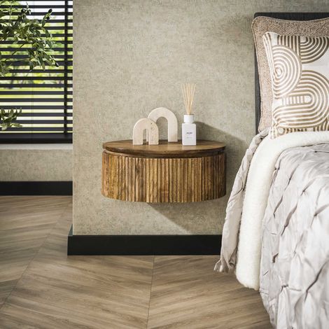 Mango Nachttisch rund 1 Schublade Sand