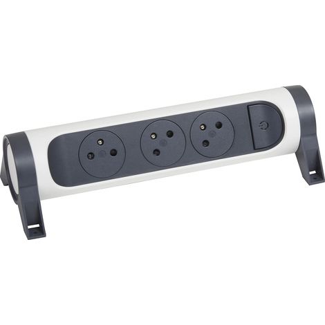 Multiprise Rotative Avec Interrupteur à Voyant LED - 3 Prises Surface avec Terre - Livrée Sans Cordon/Sans Fiche - Blanc et Gris Foncé