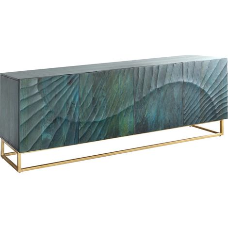 Buffet LUMBER 180 cm – Bois sculpté turquoise et doré, style design contemporain