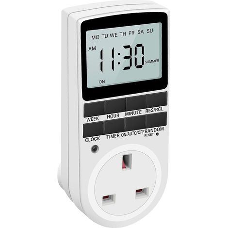 Prise électrique programmable minuterie, interrupteur temporisé numérique, connecteur mural avec prise femelle, programmateur horaire pour appareils. (1/5)