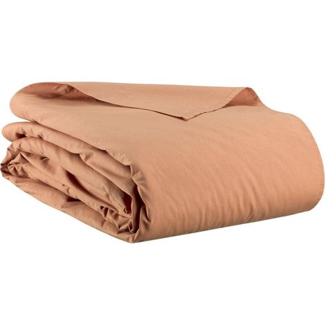 Drap Plat pour Lit Double en Coton Lavé Cannelle 240 x 300 cm - Linge de Lit Doux et Souple - PANGIVO (1/2)