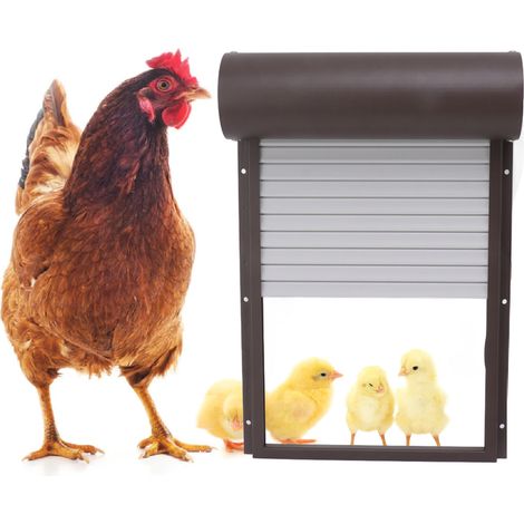 Porta automatica per pollaio con telecomando, programmazione e rilevamento della luce - 37,3x24,7 cm, metallo e plastica, marrone, adattatore di corrente USA 100-240 V (1/4)