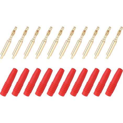 10 pièces Connecteurs Banane 2mm Mâle Dorés avec Capuchon Isolant Rouge pour Câbles de Test Électronique (1/5)