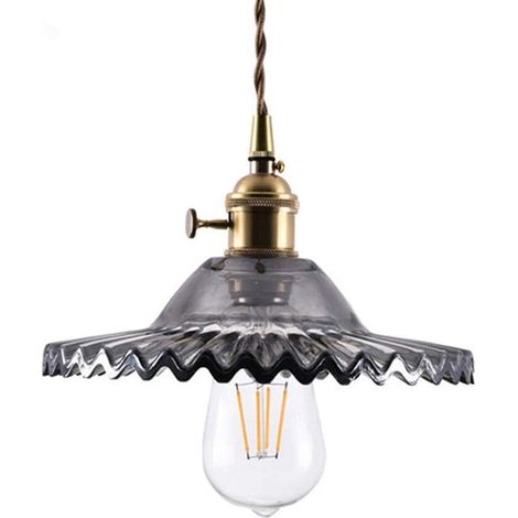 ZOLGINAH Vintage Industriel E27 Luminaire Suspension Design En Laiton Montage avec abat-jour En Verre Rétro Tressé Flexible Fil De Plafond Suspension Lampe (Gris) (1/5)