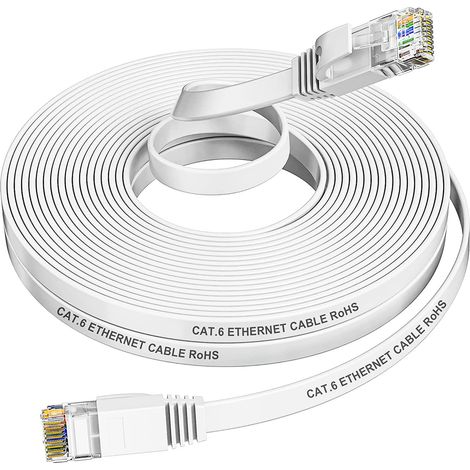 15m Câble Ethernet Cat 6, Câble RJ45 LAN Plat Gigabit Haute Vitesse 1000Mbps 250MHz Cuivre Pur Blanc Patch Cable, Cable Internet Haute Résistance Intérieur pour Gaming PC Routeur (1/5)