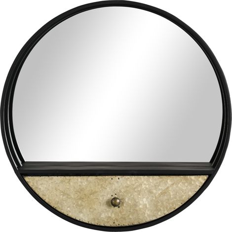 GagaMiroir Mural Rond Ø61cm Miroir Décoratif avec Tiroir et Cadre en Métal et MDF Noir (1/5)