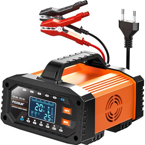 Chargeur portable 20 A, 12 V/24 V pour batteries de voiture et de moto — Chargeur sans entretien pour batteries au lithium, au plomb-acide et AGM (1/5)