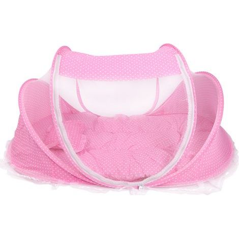 Tente de berceau anti-insectes pliable portative de moustiquaire avec l'oreiller de matelas pour le bébé rose (1/5)