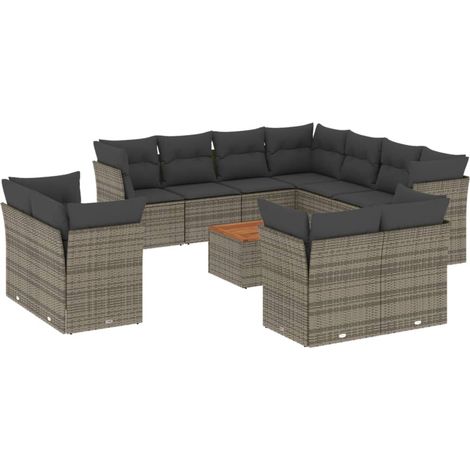 Salon de jardin avec coussins 12 pcs gris résine tressée vidaXL (1/5)