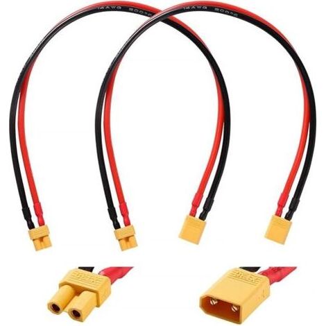 Pair 2 Pièces Câbles D'extension XT30, XT30 Connecteur Mâle à Femelle avec 30cm 14AWG Câble en Silicone, Câble D'extension Adaptateur XT30, pour Batterie LiPo RC (1/5)
