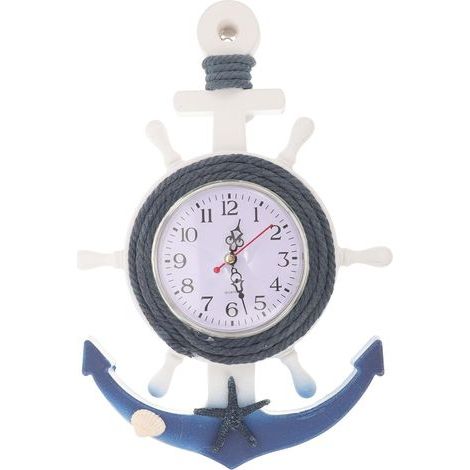 Reloj de pared náutico de madera, con timón de barco y ancla, reloj decorativo, reloj de pared playero costero, decoración para el hogar de estilo mediterráneo, adorno para colgar en la pared. (1/5)