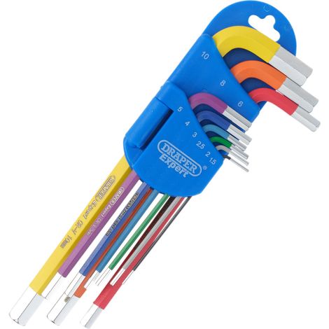 Draper Expert 9-Piece Metric Long Arm Hex Key Set with Color Coding (Model 04905)