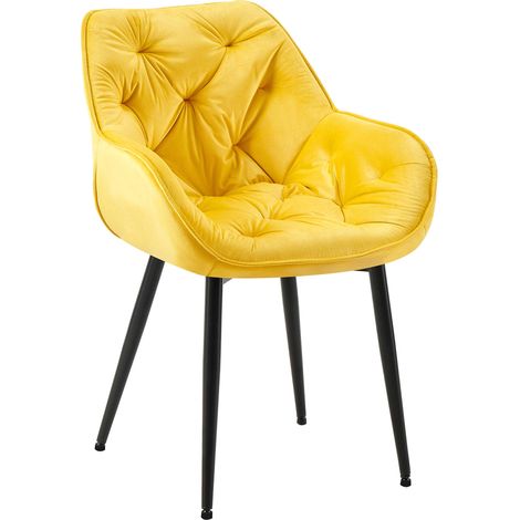 Chaise de salle à manger x1 design et moderne assise en velours jaune et pieds en métal noir 100001493