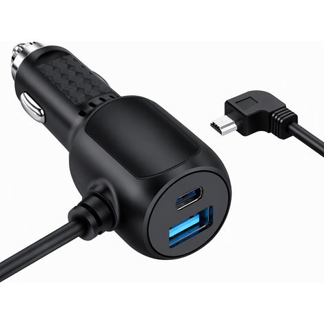 Chargeur de voiture pour dashcam et GPS, câble d'alimentation USB 0,3 m 2 A, connecteur Micro-USB coudé à gauche (1/5)