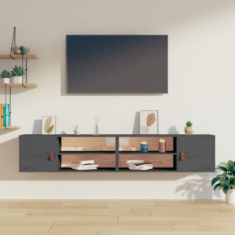 vidaXL Armarios de pared 2 uds madera maciza pino gris 80x30x30 cm (1/5)