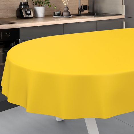 Nappe en Toile cirée, Lavable, pour Table de Jardin, extérieur, intérieur, Ovale, Bord coupé, Jaune, 240 x 140 cm (1/5)