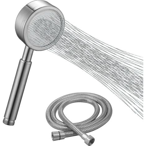 Pommeau de douche à main entièrement métallique avec filtre, en acier inoxydable SUS304, avec flexible de 150 cm (59 pouces), haute pression 9,5 l/min (2,5 gpm), finition nickel brossé - Jxlgv (1/5)