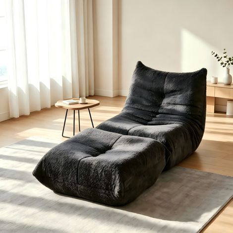 Pouf-Poire Gris Chenille,Repose-pieds,Fauteuil Sol Cheminée,Pouf Poire,Mousse Mémoire Forme,Salon Chambre Bureau,94x185x71cm- Gris (1/5)