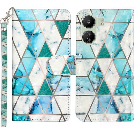 Funda tipo cartera para Xiaomi Redmi 13C / Poco C65, color verde mármol. (1/5)
