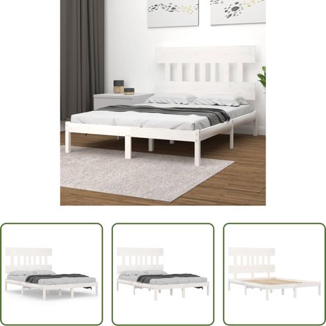 vidaXL Sommier en bois - Cadre de lit sans matelas blanc 160x200 cm bois massif (1/5)