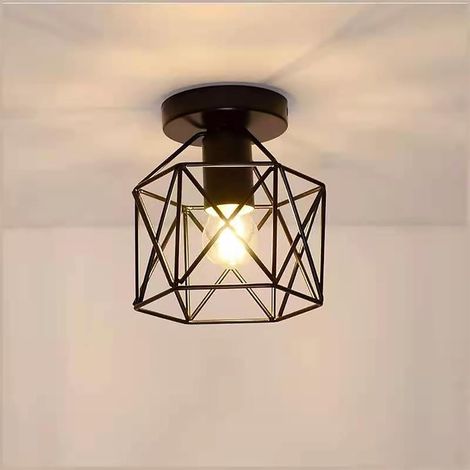 STOEX Plafonnier Industrielle Retro en Métal Cube Fer Noir, Suspension luminaire pour Salon Chambre Café Bar Restaurent Salle à Manger - Hexagone