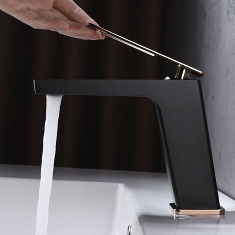 Imex - Grifo Monomando Lavabo Caño Bajo Negro Rosa Serie Suecia (1/2)
