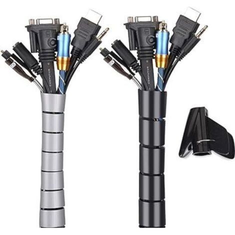 Schwarz und Grau, Kabelkanal 2er Pack, Flexibles Sortiment 2x3M PE Kabelmanagement Kabel Organizer zum Ordnen oder Verstecken von Kabeln, Kabelschlauch (2.8cm Durchmesser und 2.2cm Durchmesser), Organ