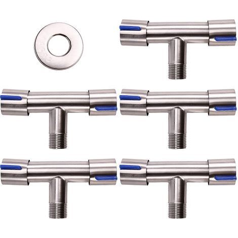 Robinet d'angle double commande (5 pièces) pour salle de bain, WC, lave-linge et bidet. Compatible avec les modèles 1 entrée et 2 sorties. (1/5)