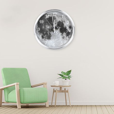 Horloge murale créative GEEKCOOK - Horloge murale ciel étoilé gris, Horloge murale lune lumineuse, Horloge murale illuminée (1/5)