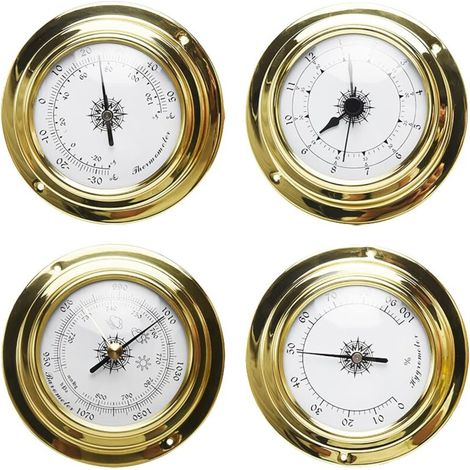 Lot de 4 mini-hygromètres, thermomètres et stations météo, baromètre, horloge, thermomètre et hygromètre muraux portables pour la marine