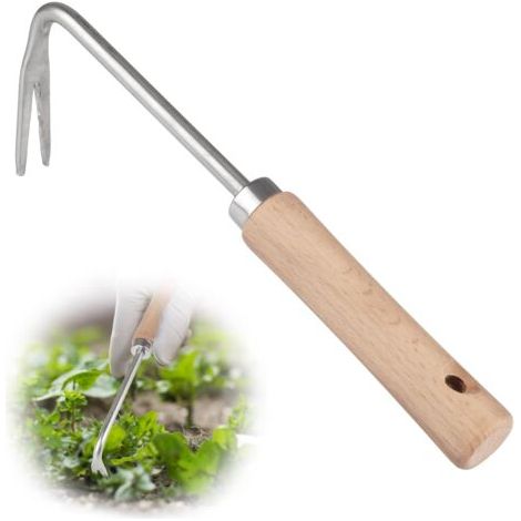 Désherbeur Manuel avec Manche en Bois, 26.5cm Longueur Desherbeur en Acier Inoxydable, Désherbeur Manuel en Forme de V, pour Désherber, Transplanter, etc