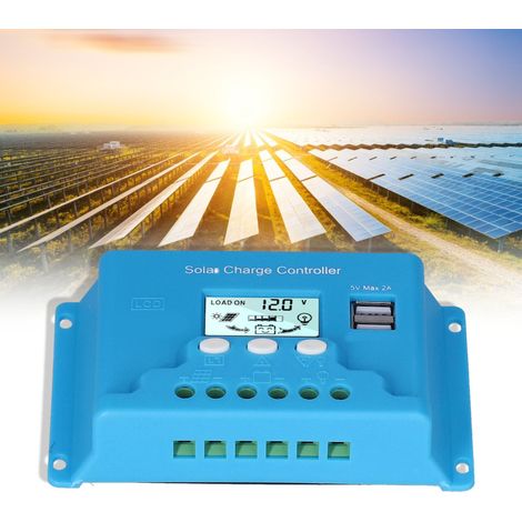Contrôleur solaire avec écran LCD, chargeur de téléphone portable USB, contrôleur d'éclairage public 12/24 V, 10 A (1/5)