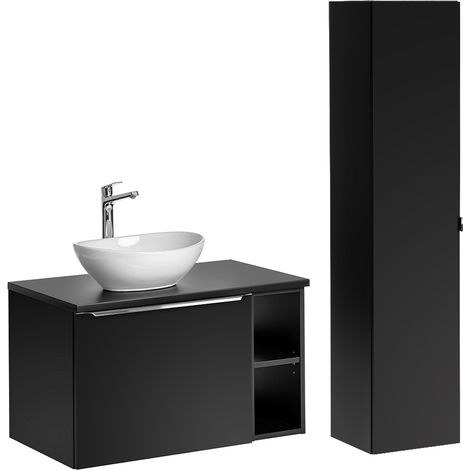 Waschtisch und Hängesäule 80cm Éros mit 1 Schublade, Schwarz