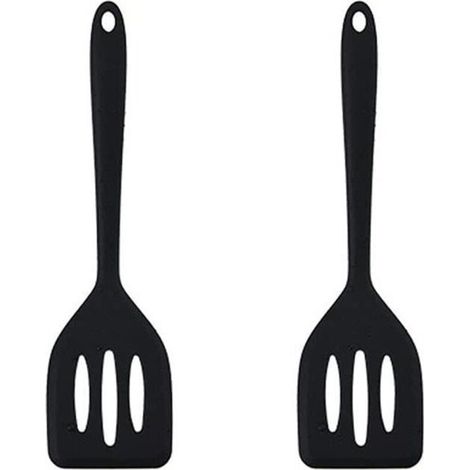 Set of 2 small heat-resistant silicone spatulas for fish, eggs, pancakes, etc. Color: Black, Size: [1306] (1/4)