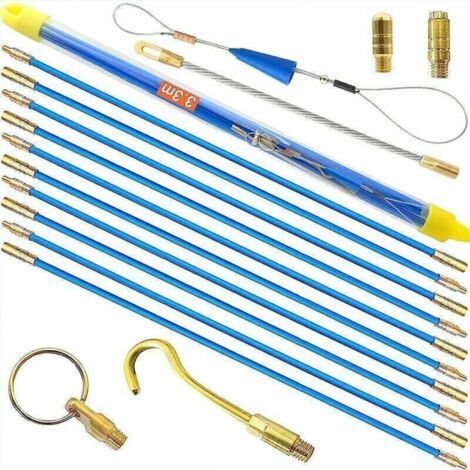 Tire fil électriques 33cm x 10 pièces Jeu de baguettes fibre de verre, Kit rétractable d’installation pour Cable en Boîtier Plastique,de (1/4)