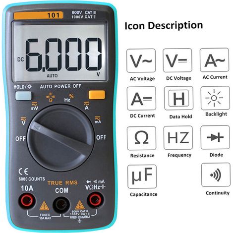 Jeffergarden RM101 True RMS Multimètre numérique LCD multifonctionnel DMM DC Tension AC Compteur de courant Résistance Diode Testeur de capacité Mesure Identification automatique de polarité Ampèremèt (1/5)