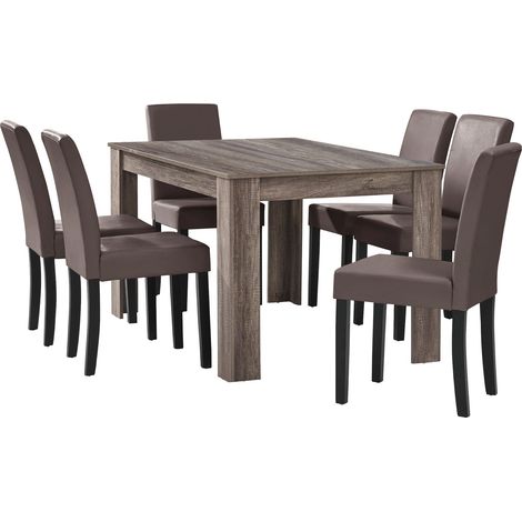 Mesa de comedor con 6 sillas marrones 140 x 90 cm marrón 030004074