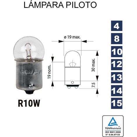 Bombilla lampara r10w 12v 10w ba15s (pack 10 unidades) coche-moto