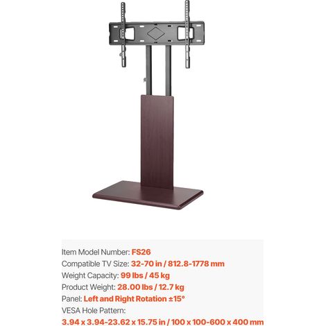 Soporte para TV, altura ajustable, diseño móvil, 45 kg (1/2)