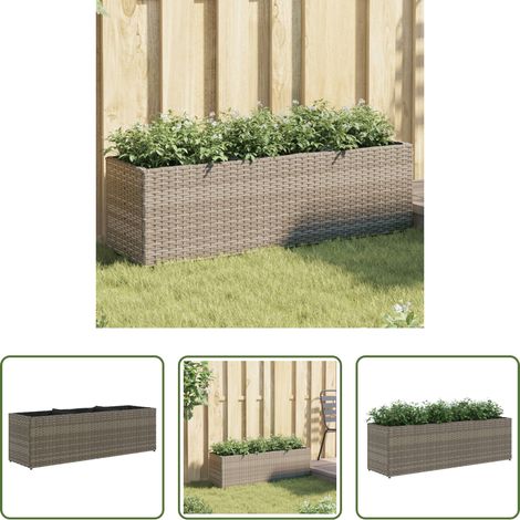 Jardinière en résine - Jardinière avec 3 pots gris 105x30x32 cm résine tressée (1/5)