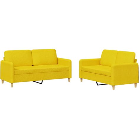 Ensemble de canapés 2 pcs，Sofa pour Salon，Banquette avec coussins Jaune clair Tissu CFW404819 (1/5)