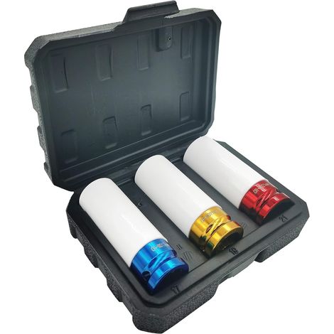 Jeu de 3 douilles 1/2" pour jantes en aluminium 17, 19 et 21 mm Cr-Mo Clé à percussion Douilles Douilles Changement de roue  Longueur 78 mm (1/3)
