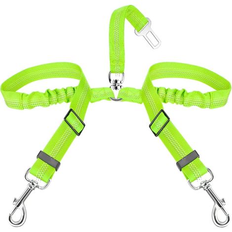 Double Ceinture pour Chien - Laisse Réfléchissante Réglable pour 2 Chiens, Sécurité Voiture en Nylon Élastique, Harnais avec Absorption des Chocs (1/5)