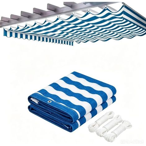 Voile d'ombrage rétractable effet vagues, 200 x 300 cm, imperméable et résistante aux UV, bleue (1/5)
